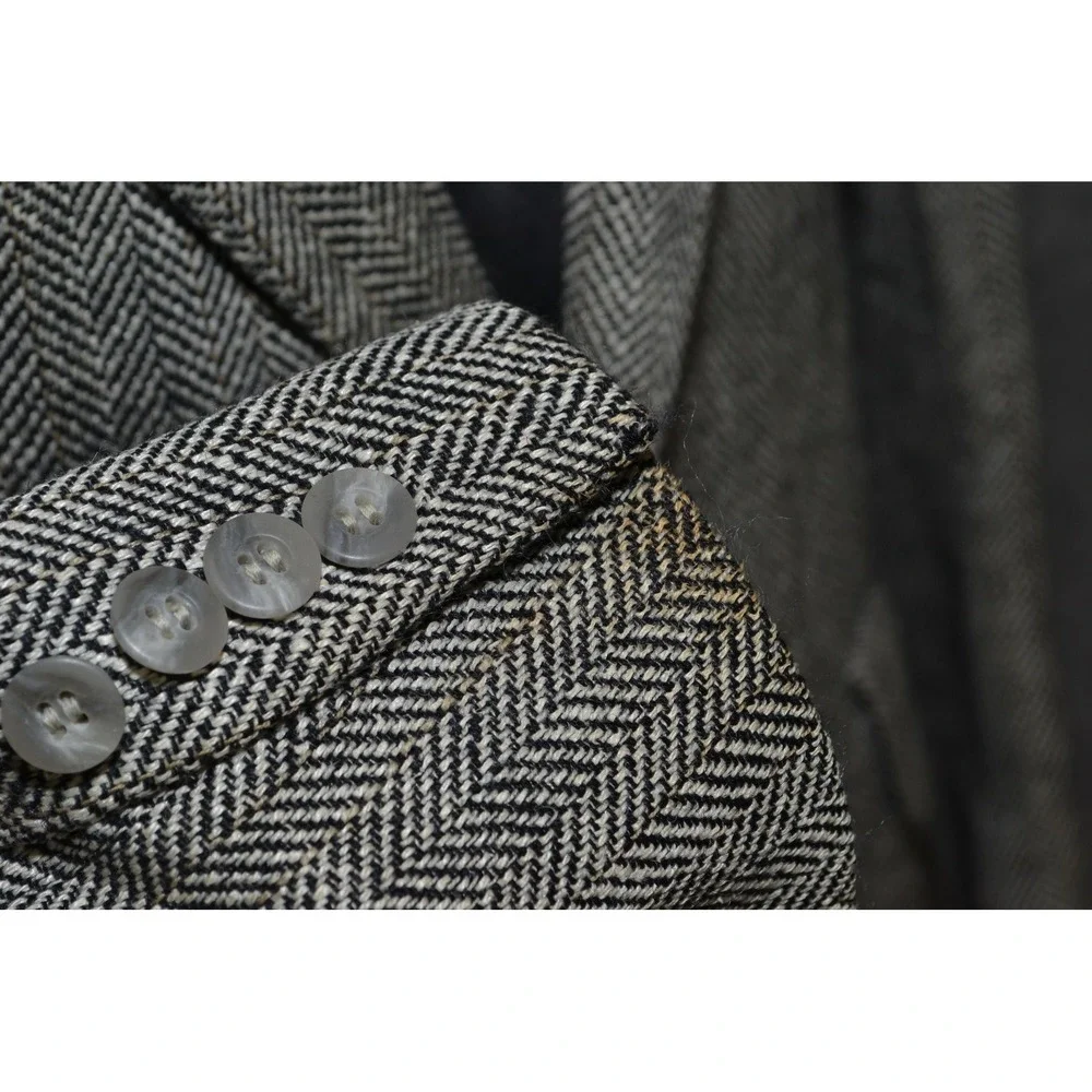 VTG Lanvin Blazer Mens 42 Gray Herringbone 2‎ Button Barneys Jacket Sport Coat